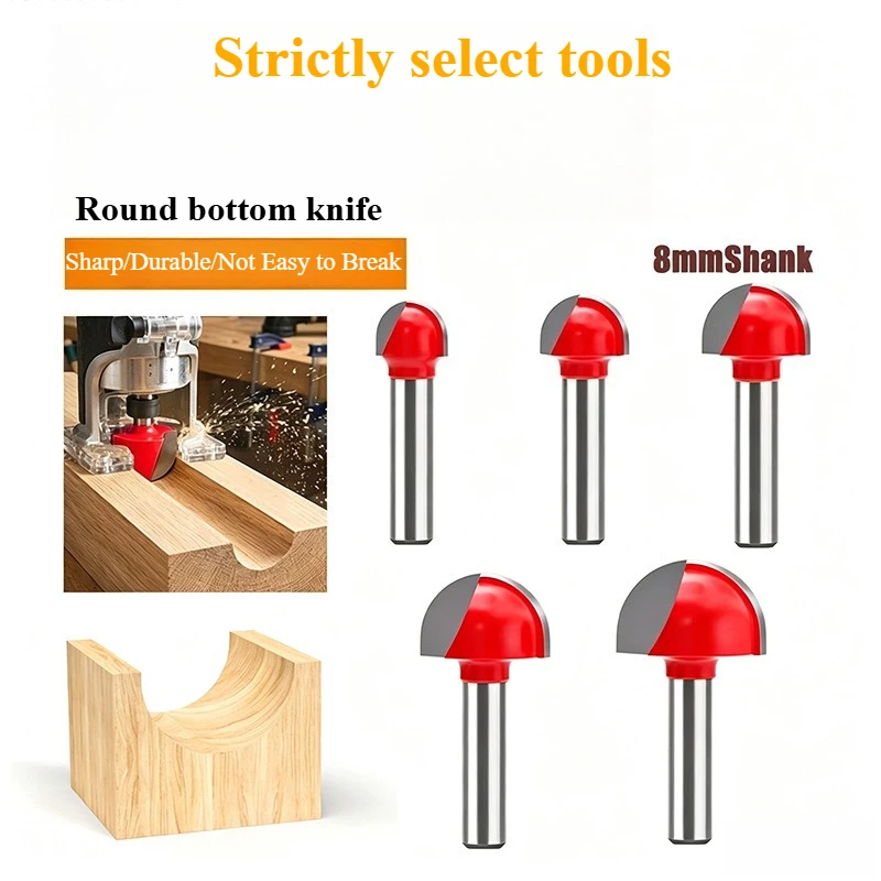 8mm Shank Ball Head Round Bottom Router Bit Tungsten Steel Half Round Relief Wood CNC Engraving Accessories