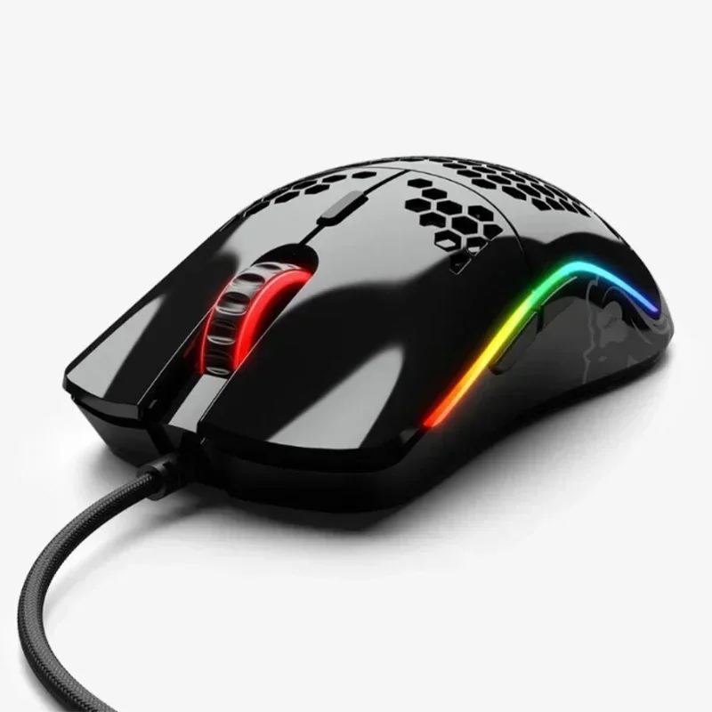 ماوس ألعاب سلكي موديل O بلمسة نهائية مرآة 12000 نقطة في البوصة مريح RGB ماوس ألعاب بصري مجوف