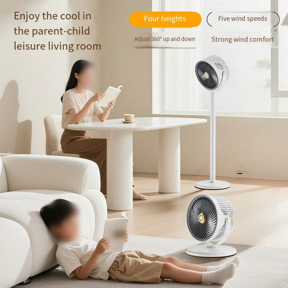 Standing Fan with Adjustable Height 5 Speed Settings and 360 Degree Oscillation Built in Battery and Wireless Use for Bedroom