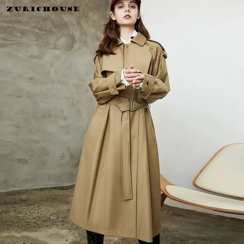 Elegant Classic Long Women's Trench Coat Autumn Winter 2024 New High-end Solid Simple Belted Female Windbreaker Overcoat