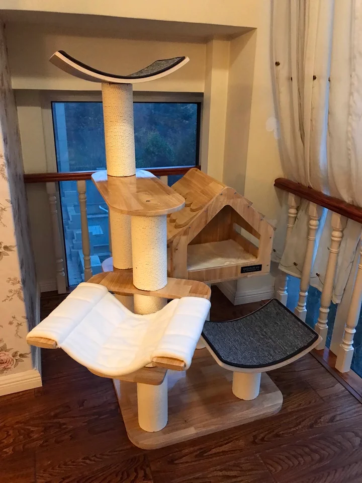 

Roof Scratching Kraft Paper Rope Weaving Frame Hemp Rope Column Sisal Post Solid Rubber Wood Pet Climbing Toy Cat Tree Tower