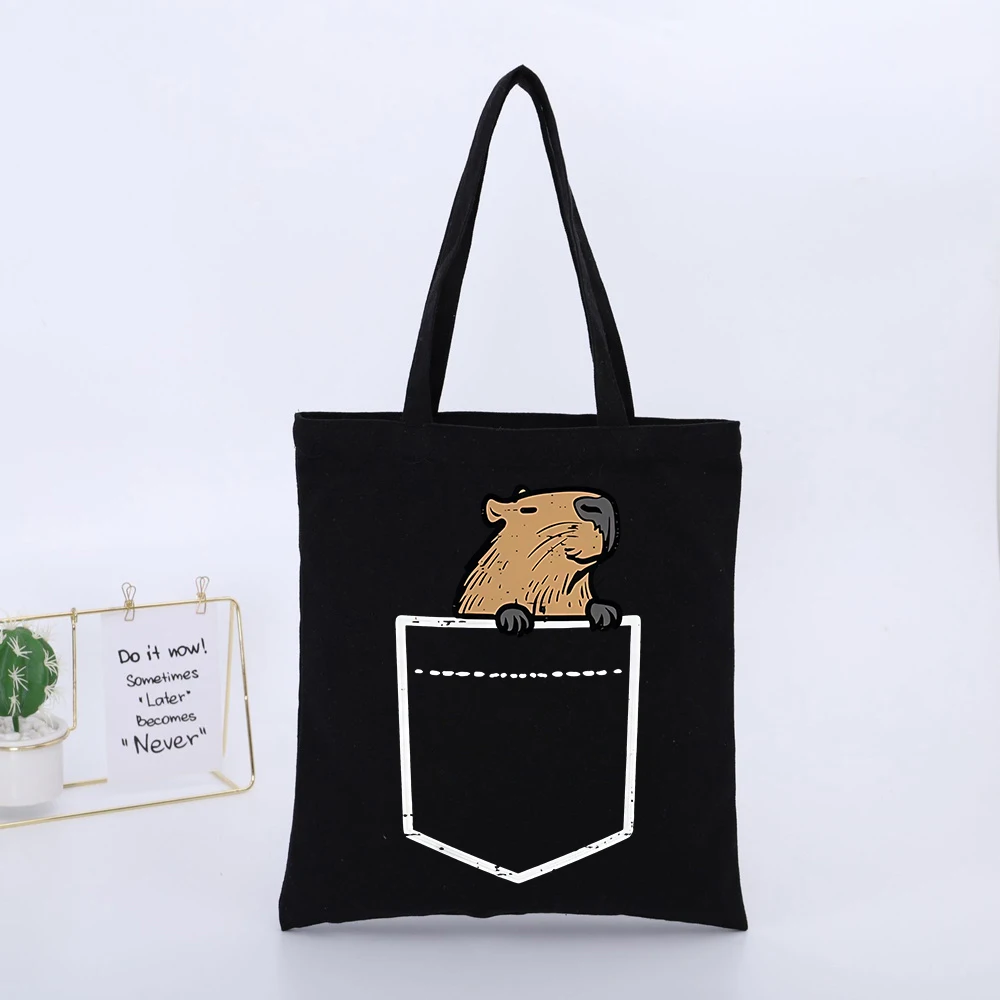 Animal Graphic Canvas Tote Bag with Pocket Design, Casual Style for Daily Shopping