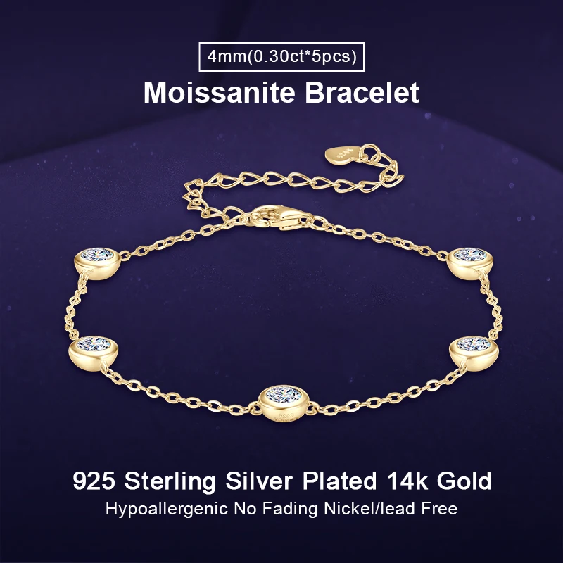 

IOGOU Sparkling VVS1 4 мм D Муассанит Браслет с 5 камнями и пузырьками для девочек Стерлинговое серебро 925 пробы Минималистичный повседневный носок Изящные ювелирные изделия