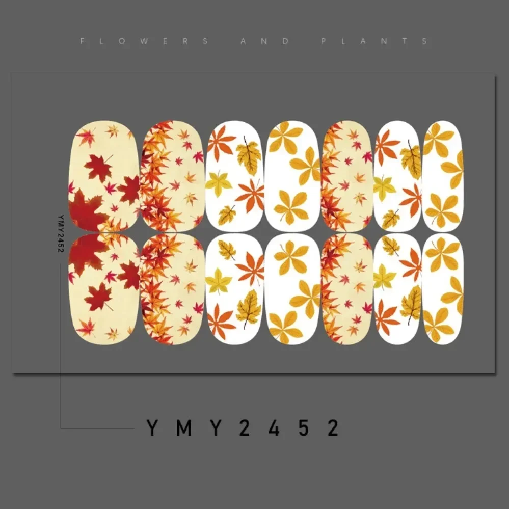 14 Stuks Kunstmatige Nail Sticker Kunst Esdoornblad Thanksgiving Bloemen Lavendel Volle Nagels Sticker Waterdichte Pers Op Nagel Decoratie