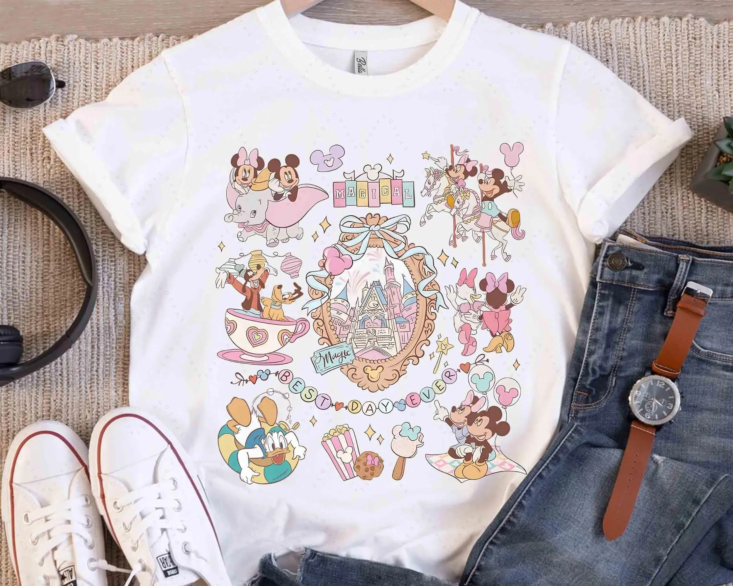 ملابس ديزني فاميلي بين الوالدين والطفل، فستان نسائي بفيونكة من ميكي كاسل ماجيك كينغدوم تور، ملابس الوالدين والطفل