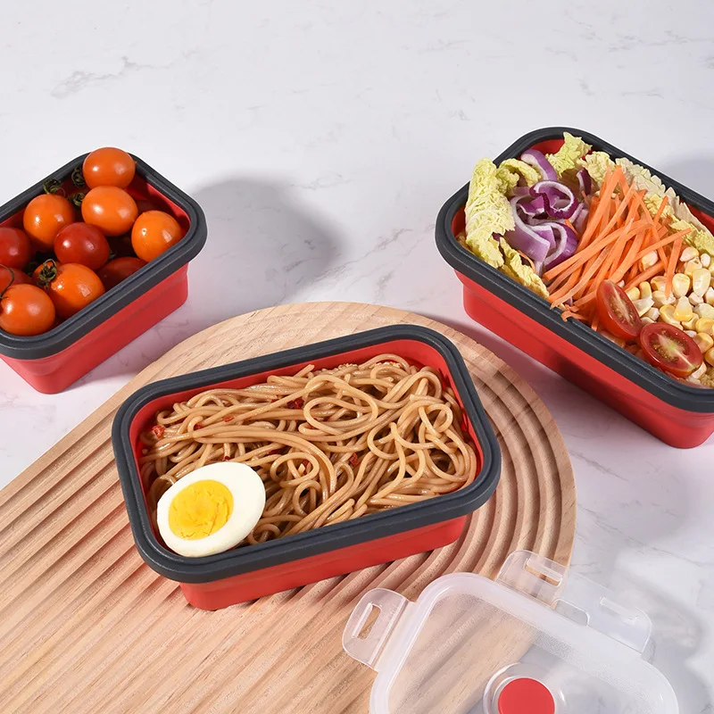 

Rectangular Collapsible Silicone Food Container Microwave Refrigerator Safe Leakproof Lunch Box for Outdoor Meal Storage