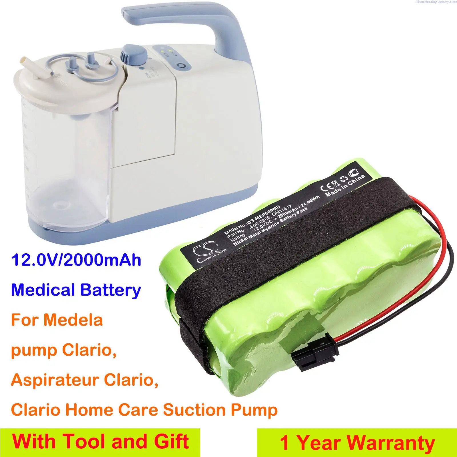 100% nouvelle batterie médicale 2000mAh 600.0806, OM11417 pour aspirateur Medela Clario, pompe d'aspiration de soins à domicile Clario, pompe Clario