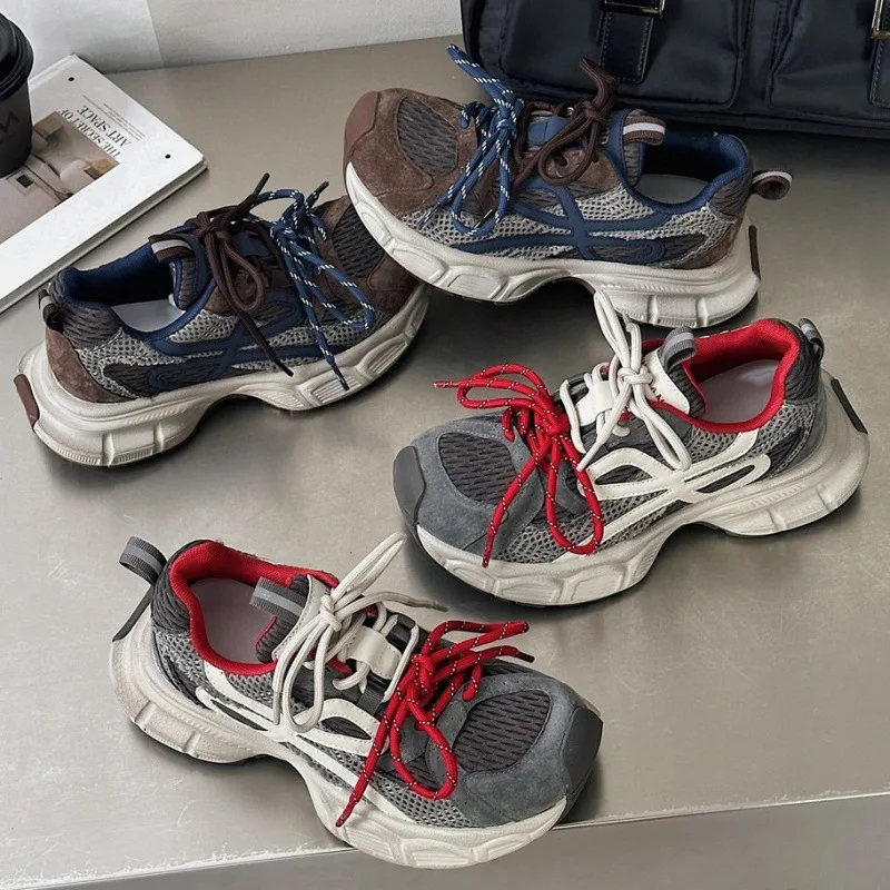 

Новая кожаная сетчатая дышащая легкая повседневная обувь на платформе, модная универсальная модная обувь для папы