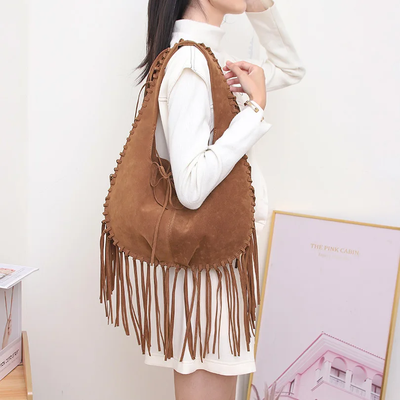 

Double-sided Velvet Fringed Tassel Bag Mini Dumpling Bag One Shoulder Casual Bags for Women Crossbody Bags
