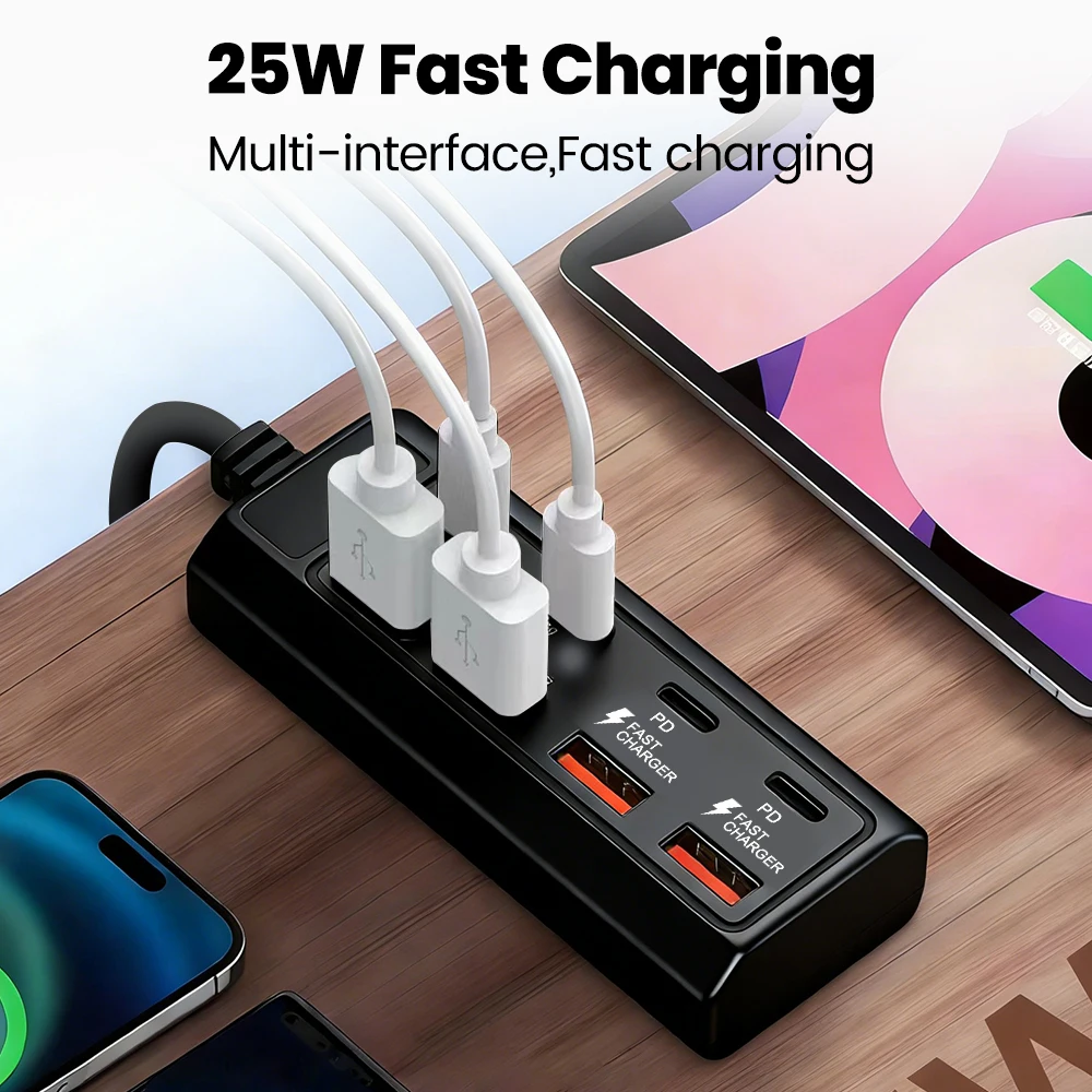 8 Ports 25W Power Outlet Adapter Electrical Socket Docking Stations 4USB+4Type C Charger Splitter Converter USB Extension Socket