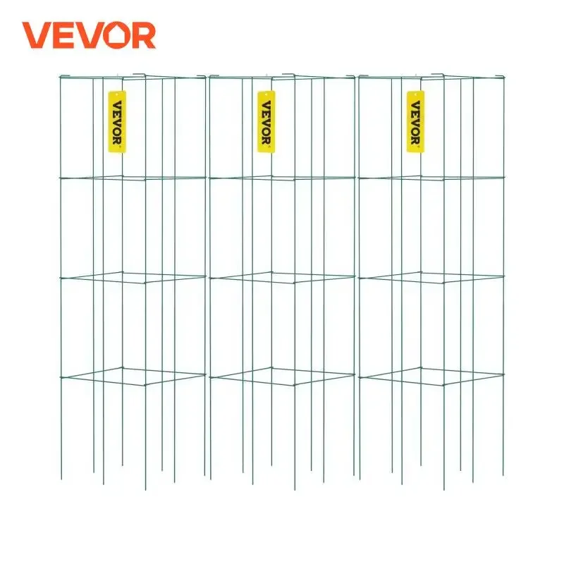 VEVOR Tomato Cages Plant Support Cages 3/5/6/10 Pack Square Steel 3.3 /3.8 FT Green for Garden Plant Care Soil & Accessories