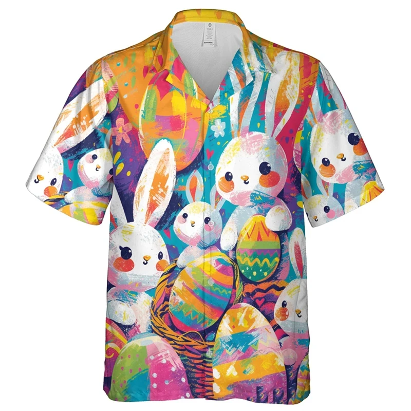 

Happy Easter Day Graphic Beach Shirts Harajuku Fashion Festival Gifts Short Sleeve Cartoon Rabbit Egg Blouses Kawaii Eggs Tops