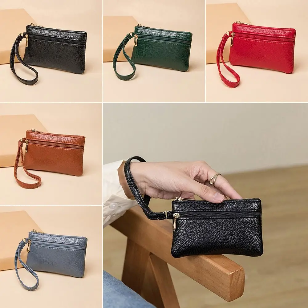 Dompet PU Mini wanita, tas penyimpanan koin kecil warna Solid ringan, tas ritsleting ganda, tas kartu tahan air