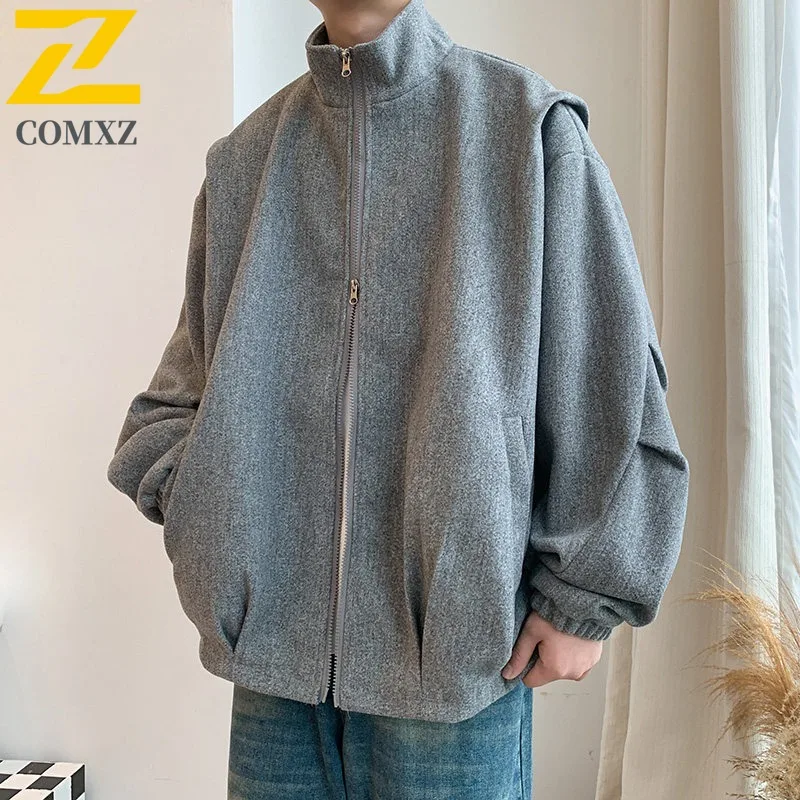 COMXZ Premium Men Jacket Turndown Collar Outdoor Fly Fishing Windproof Coat Fashion Streetwear Style Lightweight Autumn Garment