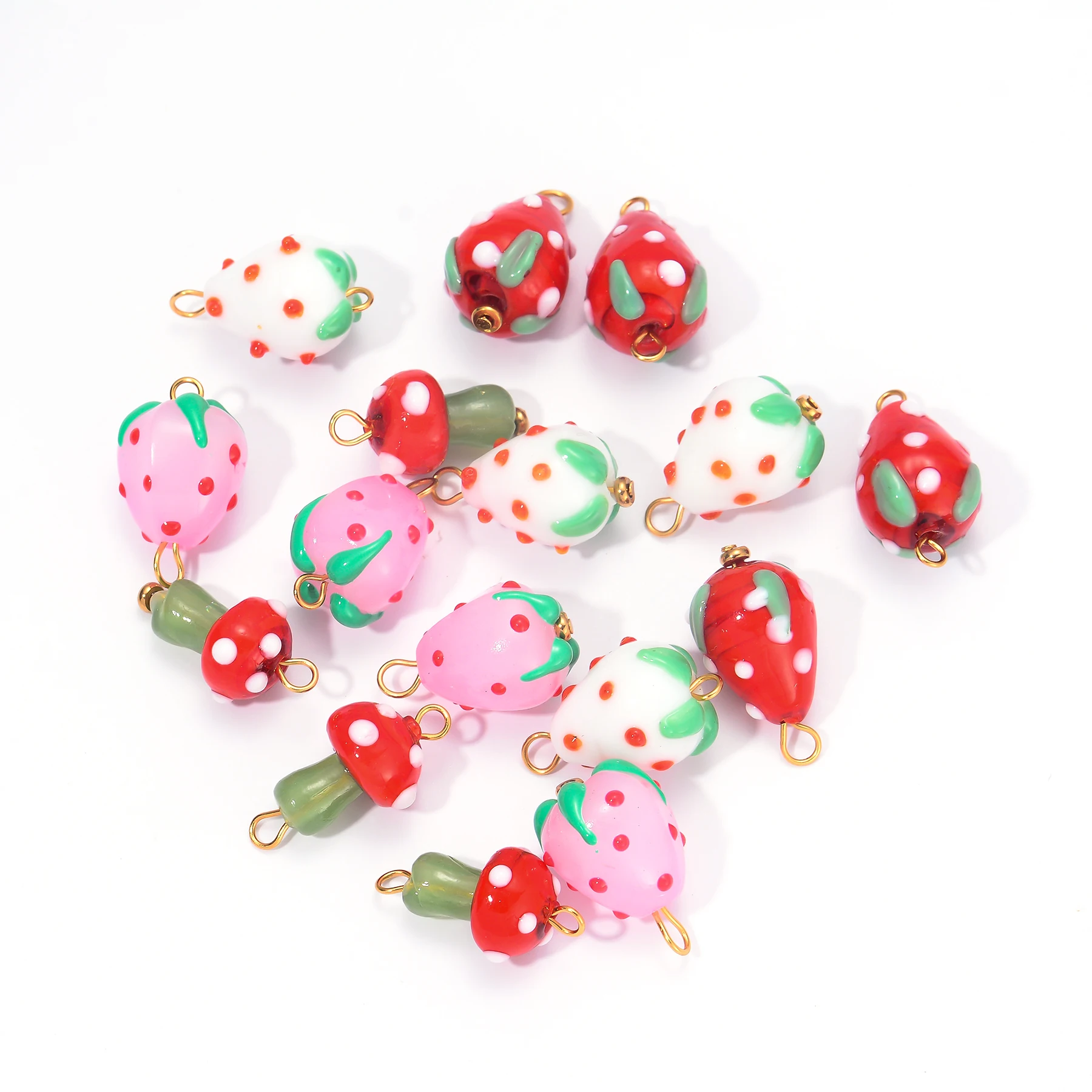 

5pcs Cute Mini Mushroom Strawberry Charms Beads Pendant Stainless Steel Jewelry Making DIY Handmade Necklace Earrings Accessory