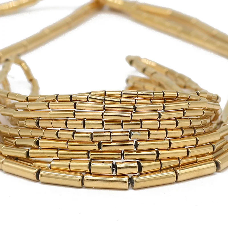 Cylinder Hematite Natural Stone Gold Color Plated Spacer Loose Beads For Jewelry Making Diy Bracelets Accessories 2/3/4/8/9MM