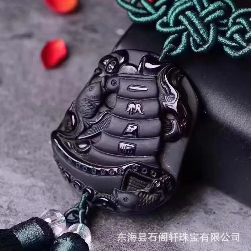 

Гладкая подвеска для автомобиля из натурального матового обсидиана с шипом ручной работы