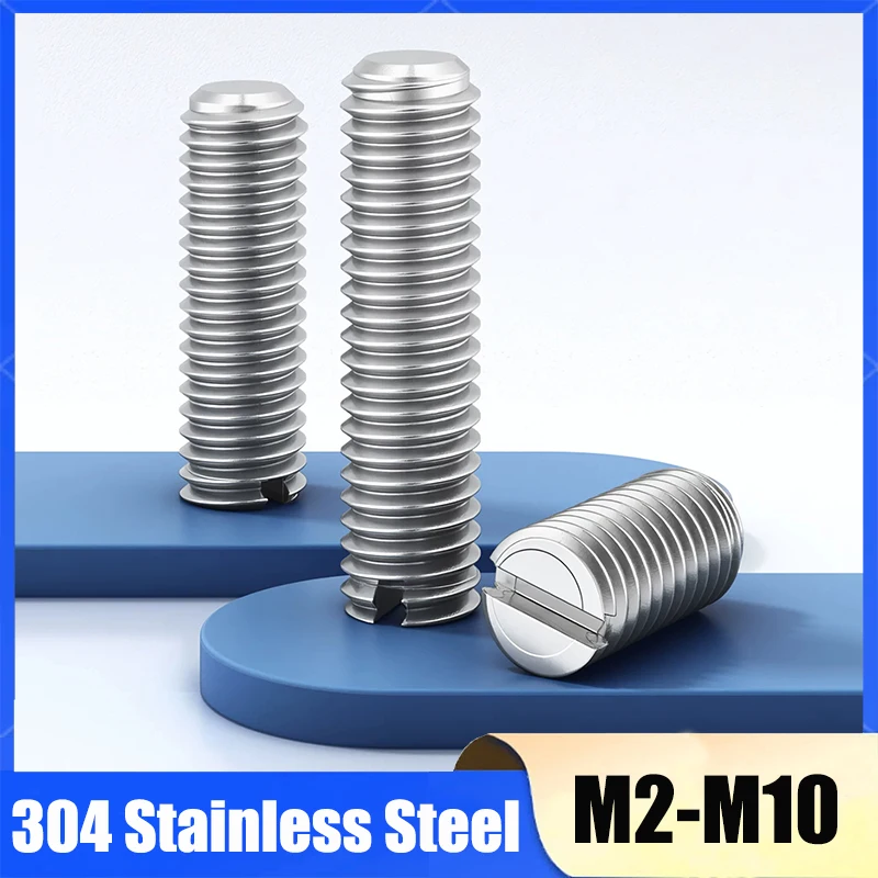2-20Pcs 304 Stainless Steel M2 M2.5 M3 M4 M5 M6 M8 M10 Slotted Set Grub Screws Slotted Headless Screws Flat Point
