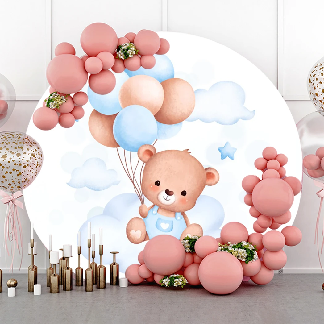 Bear Round Birthday Backdrop Newborn Baby Shower Panda Party Photography Background Decor Polyester Photo Studio Photographic