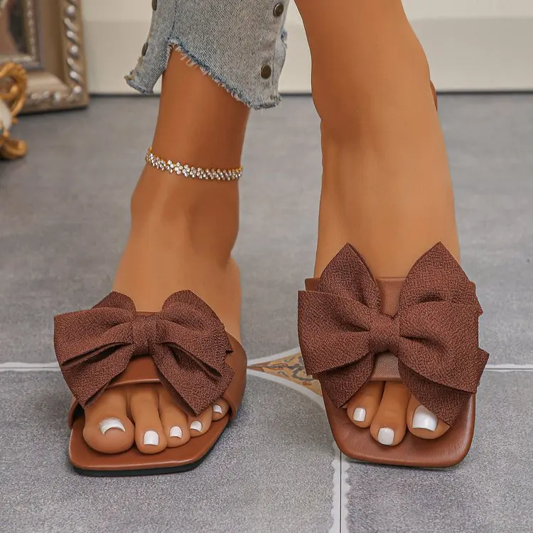 Damen-Flachschuhe, flache, lässige Strandpantoffeln, Sommermode, Schleifen-Sandalen, leichte Outdoor-Schuhe für Damen, Slides für Damen – Detail 5