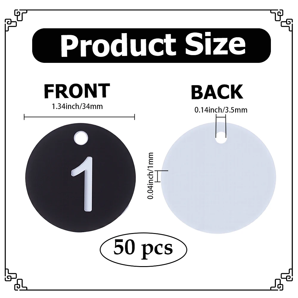 1 Box 50Pcs Acrylic Number Tags 1-50 ID Number Hang Luggage Labels with Hole Engraved Round Numbered Marking Identification Tags