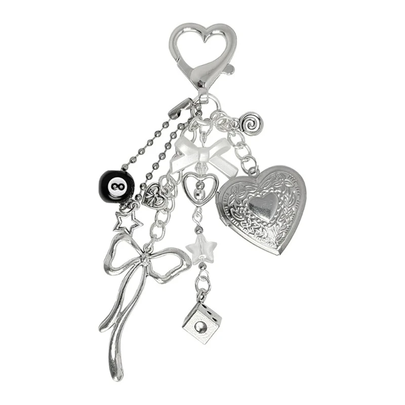 340D Styles Heart Keyring Bag Charm Metal Bead and Faux Pearls Decoration for Women