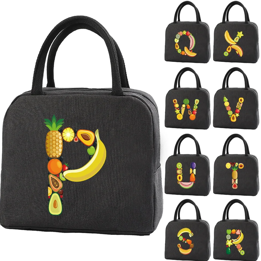 

Lunch Bag Unisex Thermal Insulated Kids lunchbox Handbag Food Picnic for Work Cooler Storage Bags Fruit Letter Initials Series