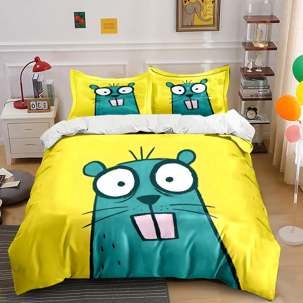 Blue cartoon animal illustration Printed Duvet Cover Set 1 Duvet Cover+2 Pillowcase Multi Size Bedroom Bedding Decor