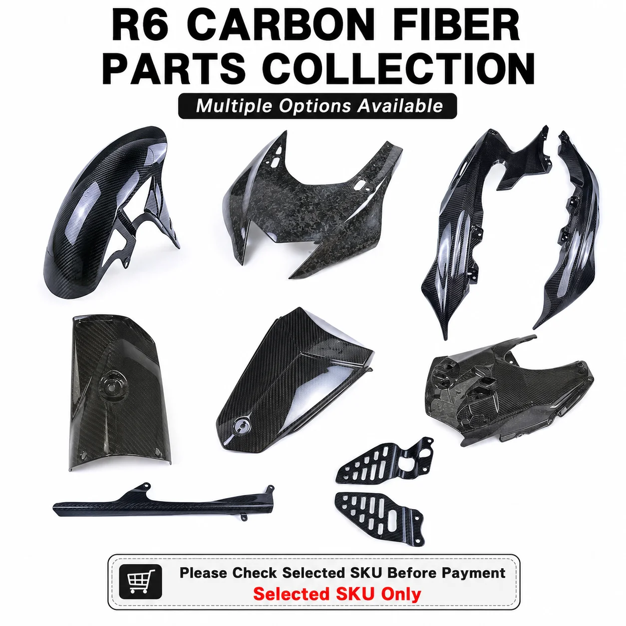 Fairing Kits 100% 3K Dry Carbon Front Fender Side Panel Tail Cover for Yamaha YZF R6 2017 2018 2019 2020 2021 2022 2023 2024 view 6