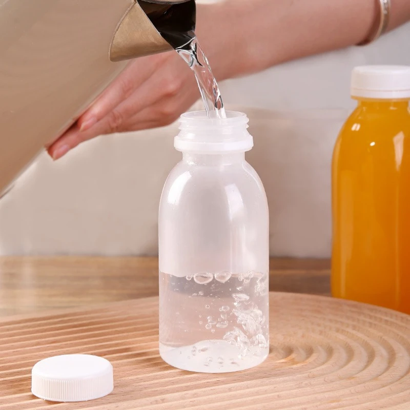 12/6PCS 200ML Transparent Kids Water Bottle Plastic Juice Bottle PET Milk Beverage Bottle with Lid Portable Empty Water Bottles