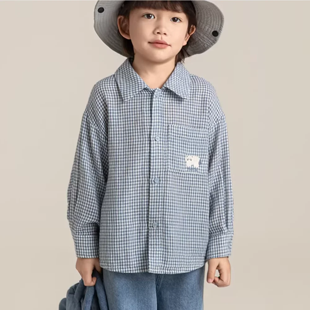 

spring boys clothes boys Classic checkered shirt casual comfortable blue and white checkered shirt