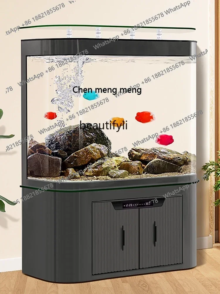 

S7486 ss Fish Tank Aquarium Modern Light Luxury Bottom Filter Living Room Lazy Ecological Change Water Fish Globe with Base Cabi