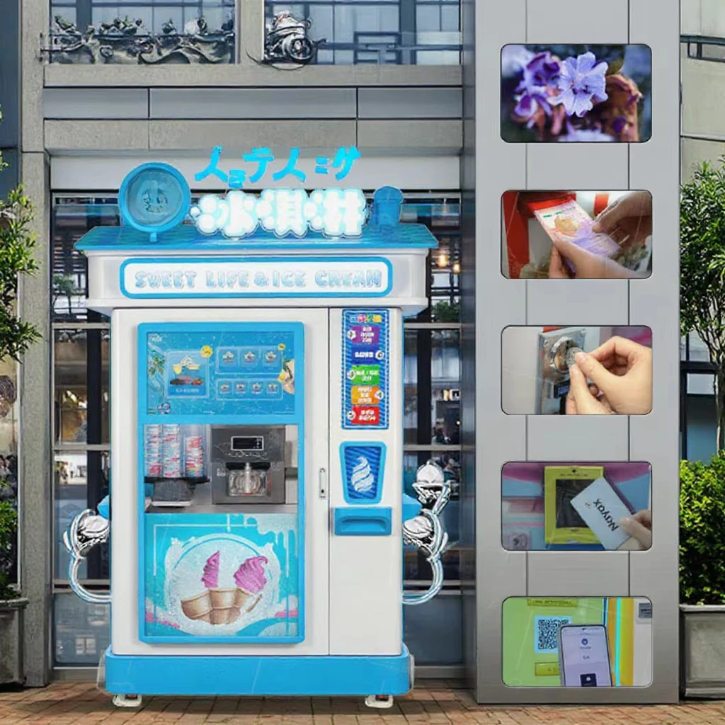 Ice Cream Vending Machine Triple Nozzle Design Low Noise Compressor Raw Material Shortage Alarm School Campus Vending Machine