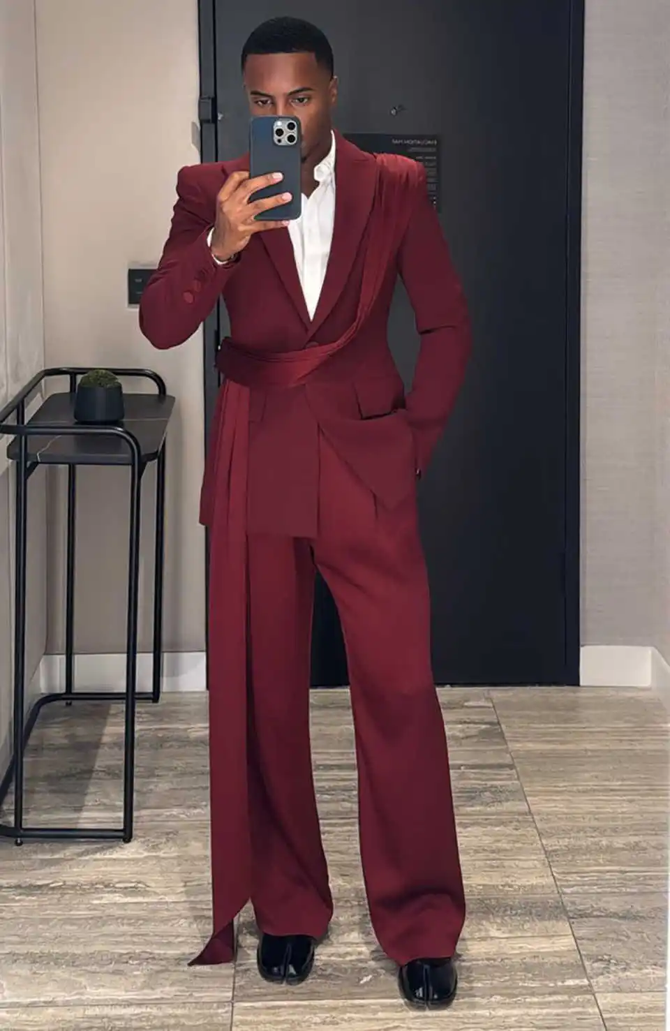 Dark Red Mens Tuxedos Double Breasted Groom Wear For Wedding Male Party Blazer Customized Streetwear 2 Pieces Pants Suits