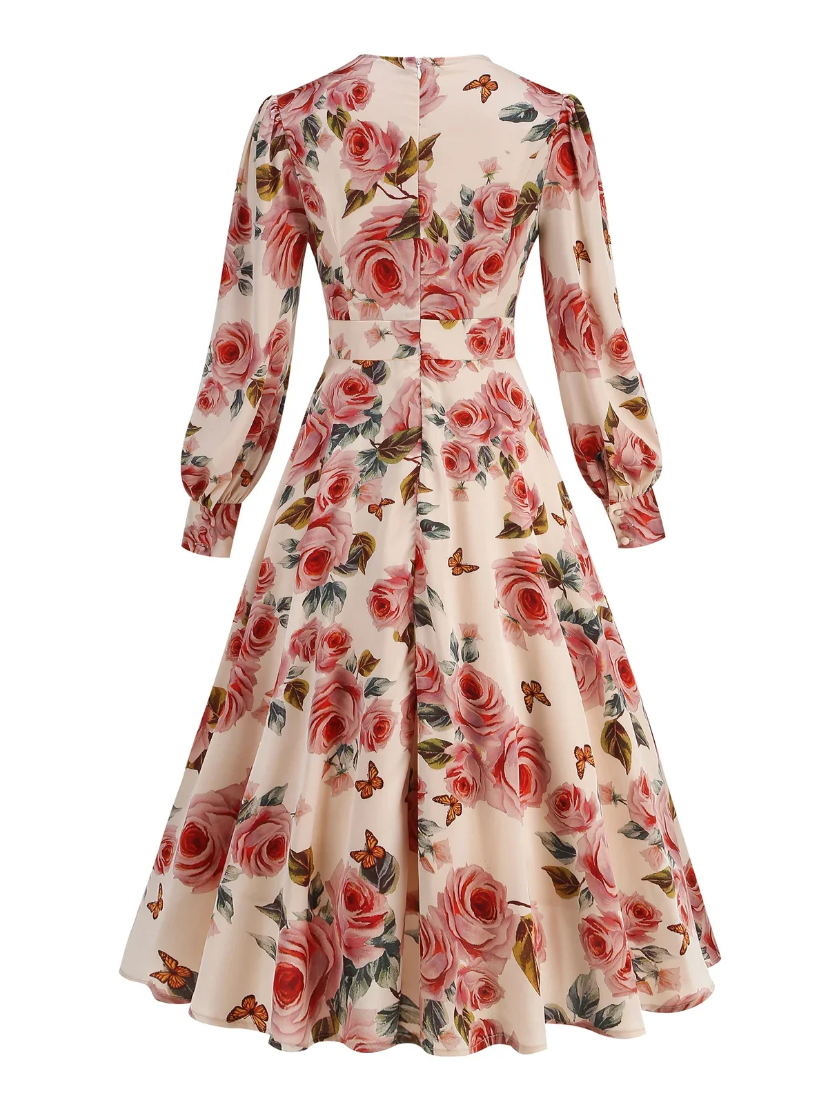 2025 Casual 1950s Vintage Floral Valentine's Day Elegant Long Dresses for Women Spring V-Neck Long Sleeve Evening Party Dress