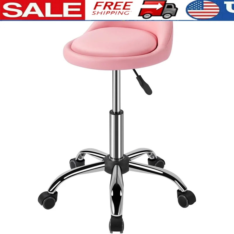 

Adjustable Swivel Bar Stool Rolling PU Leather Salon Stool 360 Degree Swivel Comfortable Foam Padded Seat Sturdy Steel Legs