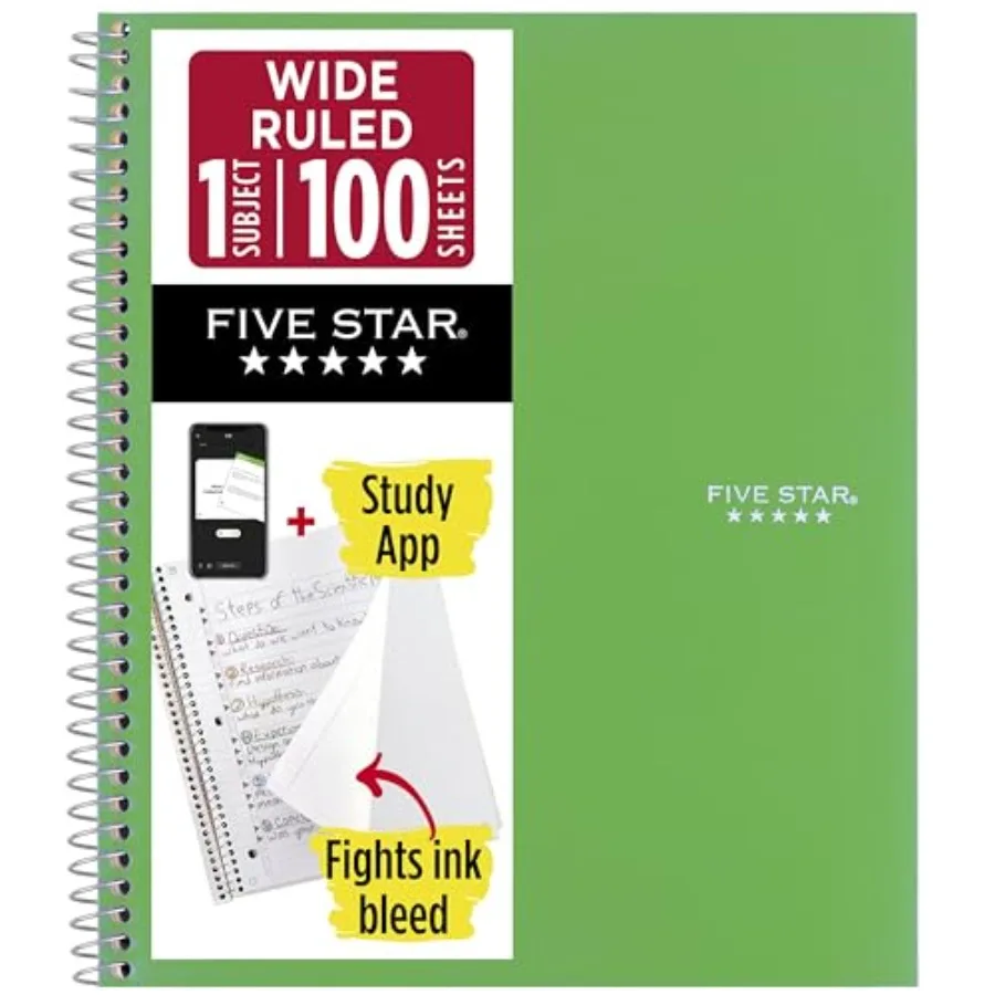 

Spiral Notebook + Study App, 1 Subject, Wide Ruled Paper, 8" x 10.5", 100 Sheets, Color May Vary (930010CE1