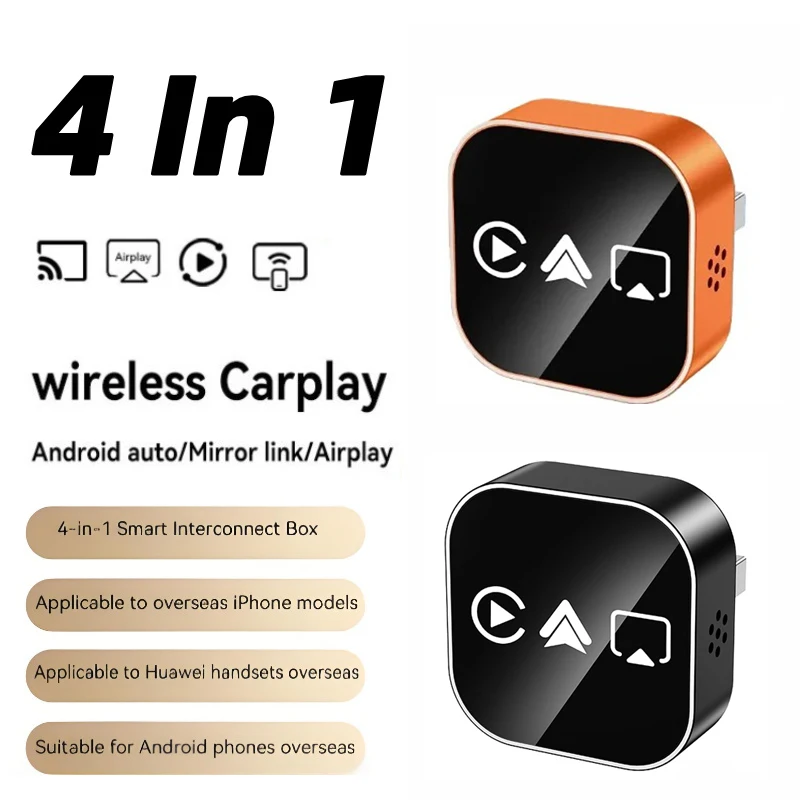 

Новый адаптер 4-в-1 для беспроводного CarPlay и Mirror Link, беспроводной Android Auto, Plug & Play, 5 ГГц Wi-Fi для проводного CarPlay