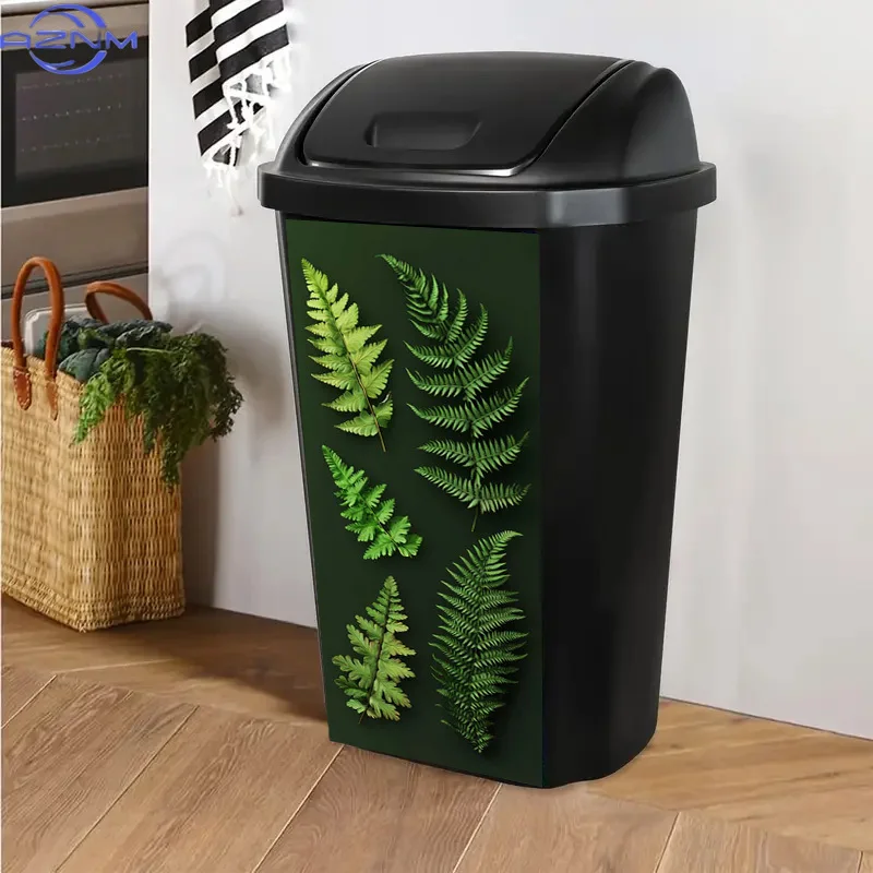 1pc 2D/Flat Fern Leaves Arrangement Self-Adhesive Dustbin Stickers, Non-Festive, PVC Trash Can Decorative Stickers, .01× cm, S