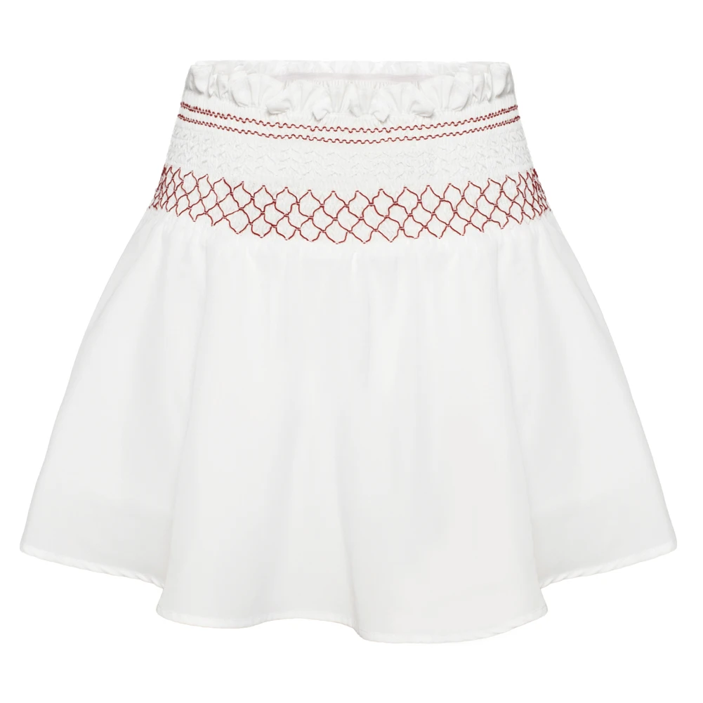 Kk feminino senhoras smocked saia de cintura alta com shorts anexados comprimento médio da coxa saia linha a moda