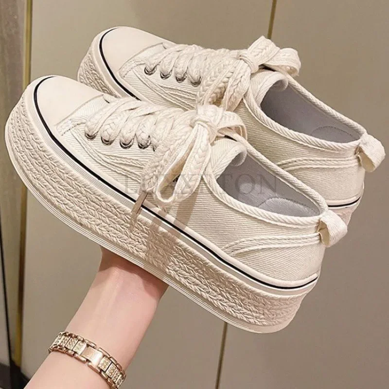 Thick Soled Low Cut Canvas Shoes for Women Fashion Trend Comfortable Lightweight Non Slip Versatile Casual Sports Board Shoes