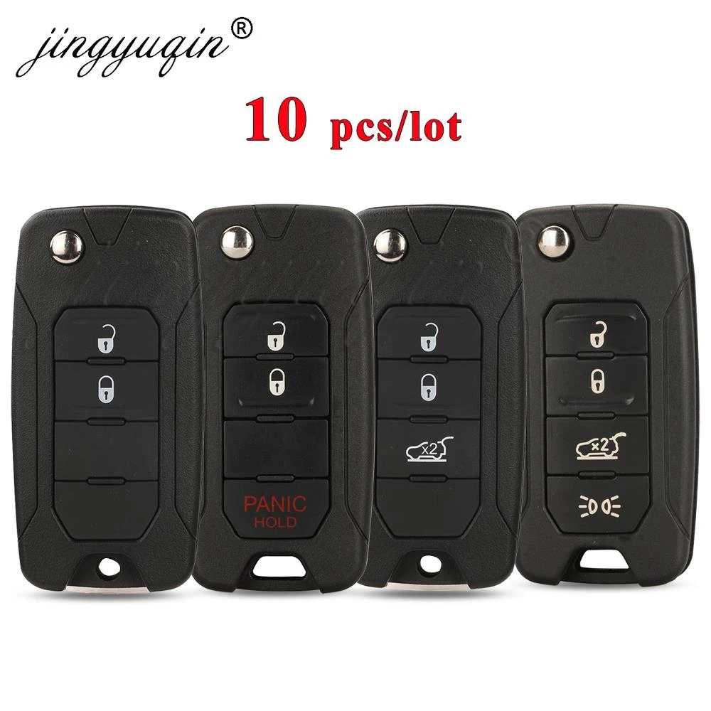 

jingyuqin 10pcs 2/3/4Buttons Remote Car Flip Key Shell For Jeep Wrangler Renegade 2015-2018 SIP22 Blade Replacement Housing Case