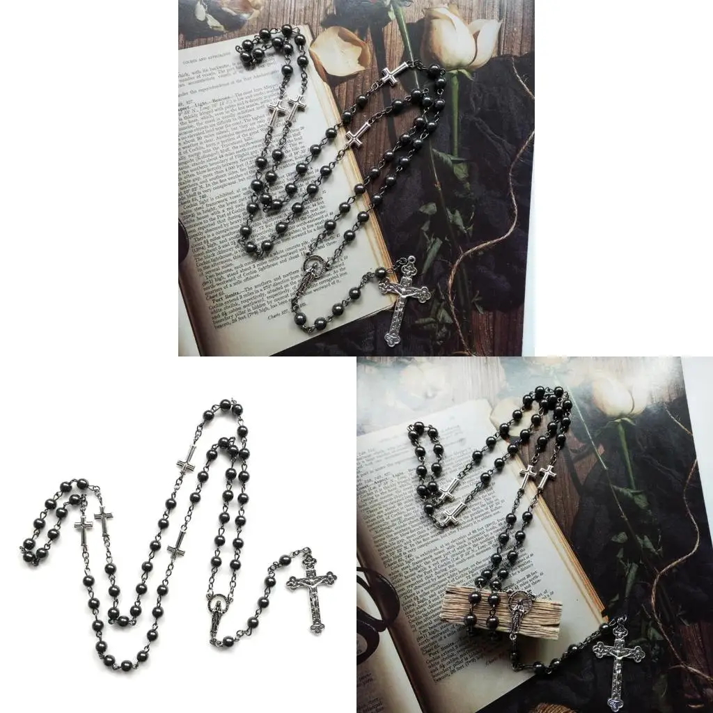 Fashion Handmade Round Beads Catholic Rosary Necklace for Cross Pendant Religiou