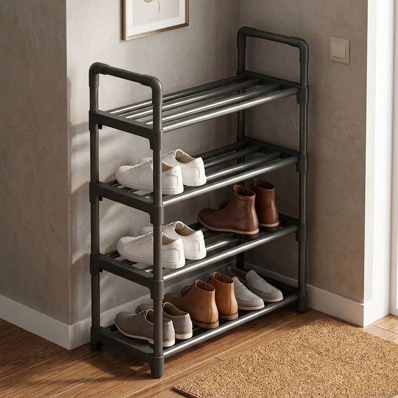 Black Elevated Shoe Rack, Multi Tier Shoe Storage Shelf, Compact Organizer Cabinet for Entryway, Bedroom and Dormitory