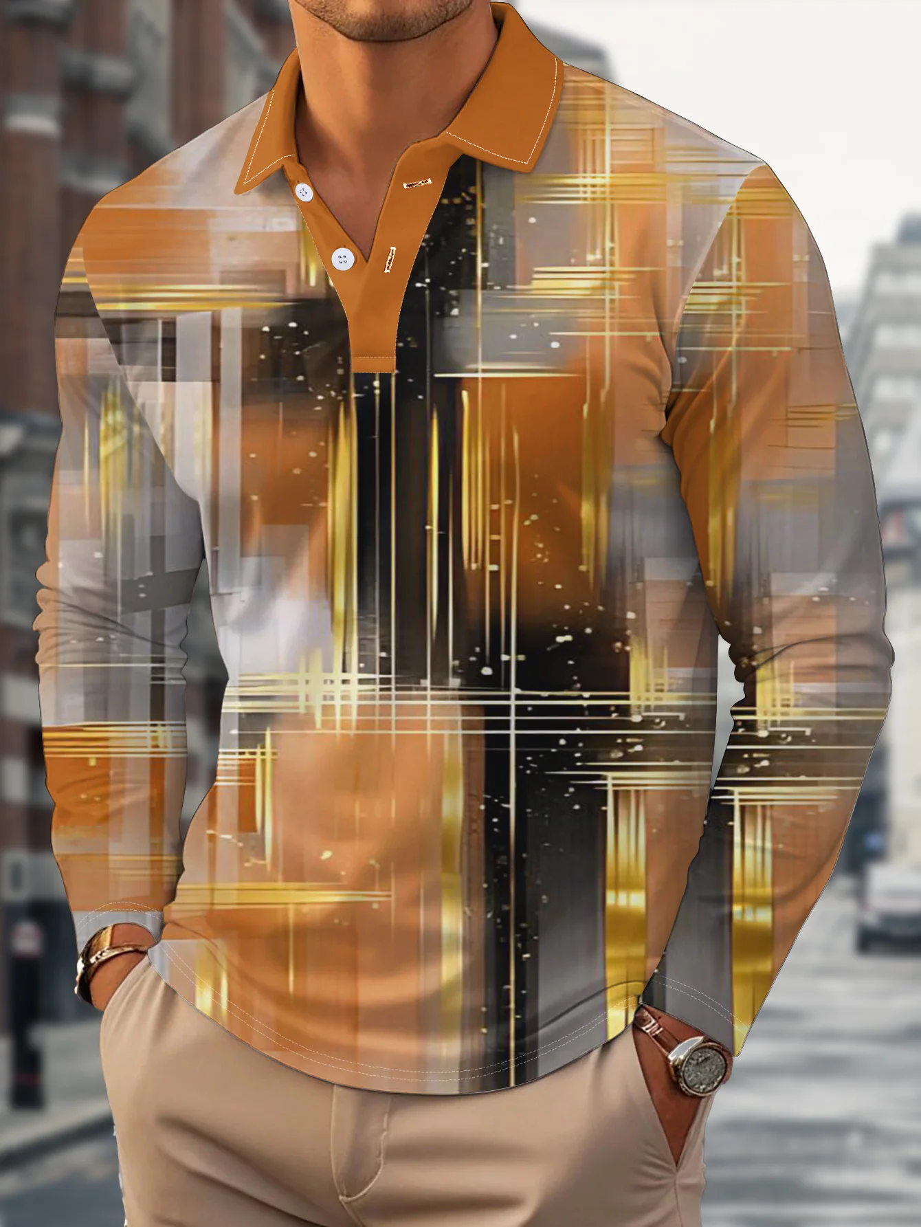 

Men's 3D Printed Plaid Golf Shirt Long Sleeve Polo Shirt Business Casual Formal Button Collar Autumn and Winter