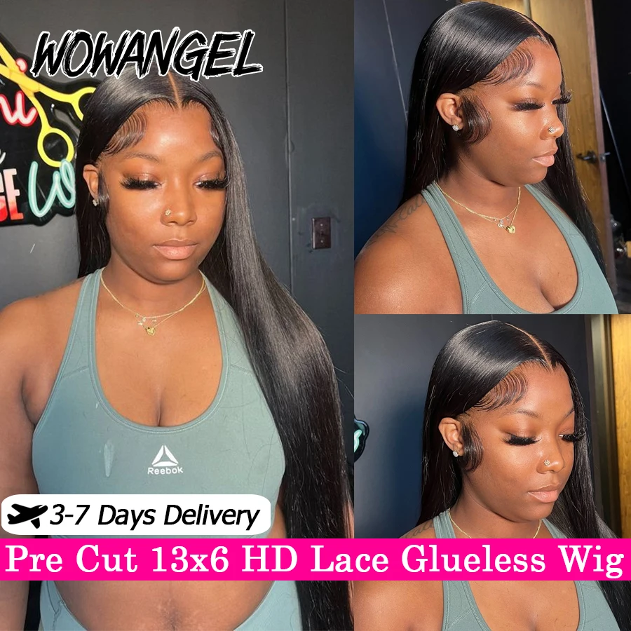 WowAngel 250% vorgebleichte 13x6 HD Lace Front Perücken 34 Zoll, kleberlose, glatte Echthaarperücken, vorgezupftes brasilianisches Haar für Frauen – Detail 3