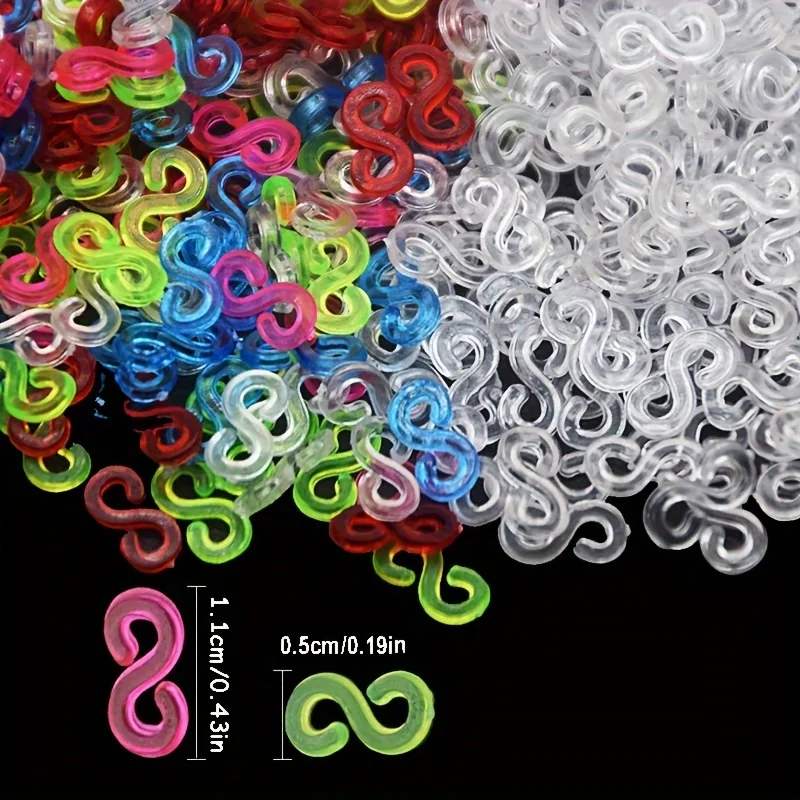 500 Colorful Transparent DIY Acrylic S Clips Rubber Loom Band Clips Handmade Bracelet Necklace Connectors DIY Weaving Craft Tool