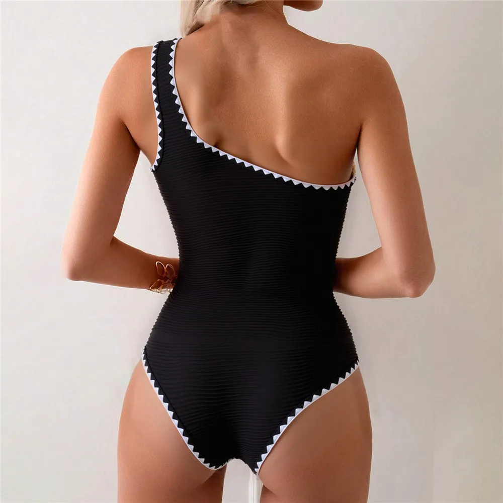 Metal Starfish One Shoulder Sexy Swimsuit Women One Piece Black Texture Swimwear 2026 Summer Monokini Swimming Bathing Suit Wear