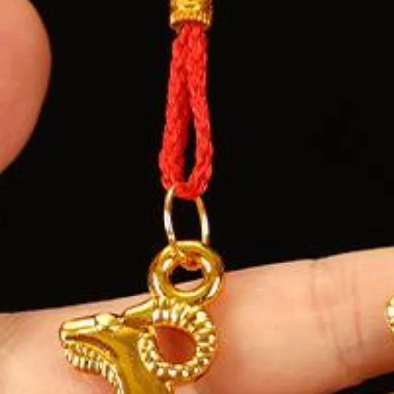 Golden Chinese Zodiac Goat Hanging Ornaments With Red Tassel Lucky Charms For Spring Festival Home Car Decor
