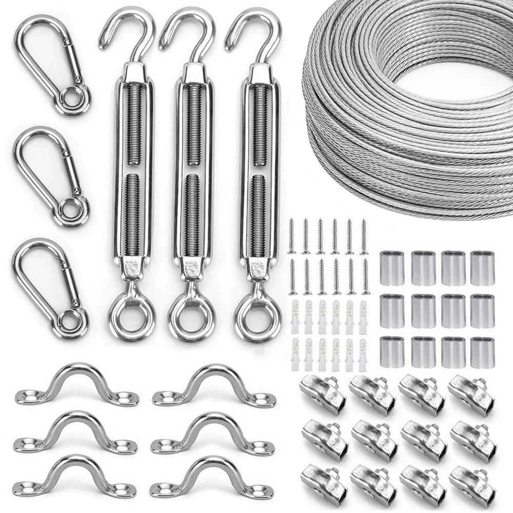 

String Lamp Suspension Kit PVC Coated 304 Stainless Steel Cable Screw Buckle Hook Steel Wire Rope Clamp Heavy-Duty Hardware Kit